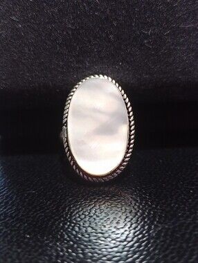 Natural Mother-of-Pearl Oval Silver Ring Sz 8